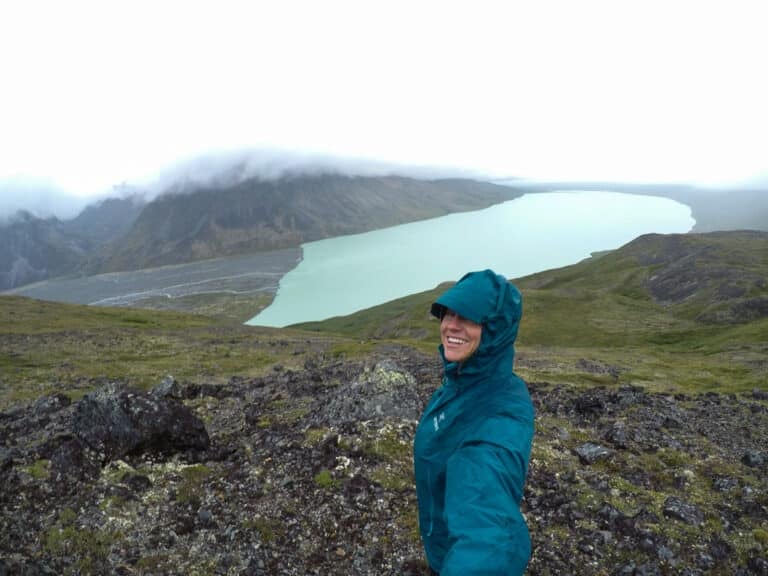 Bearfoot Theory founder Kristen Bor on a rainy hike in Alaska