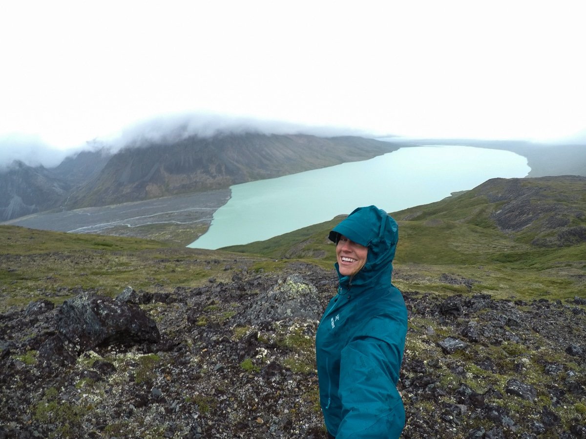 Bearfoot Theory founder Kristen Bor on a rainy hike in Alaska