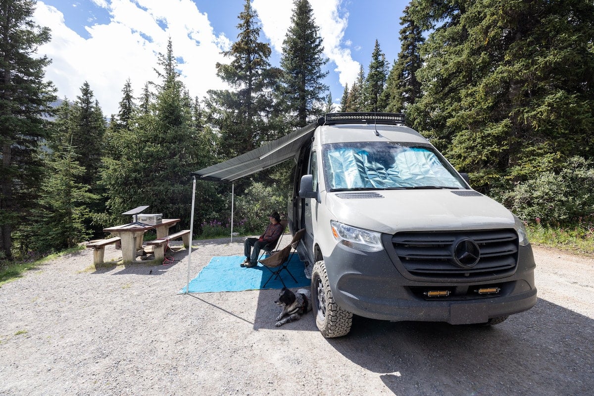 Sprinter van at Wilcox Creek Campground in Jasper National Park
