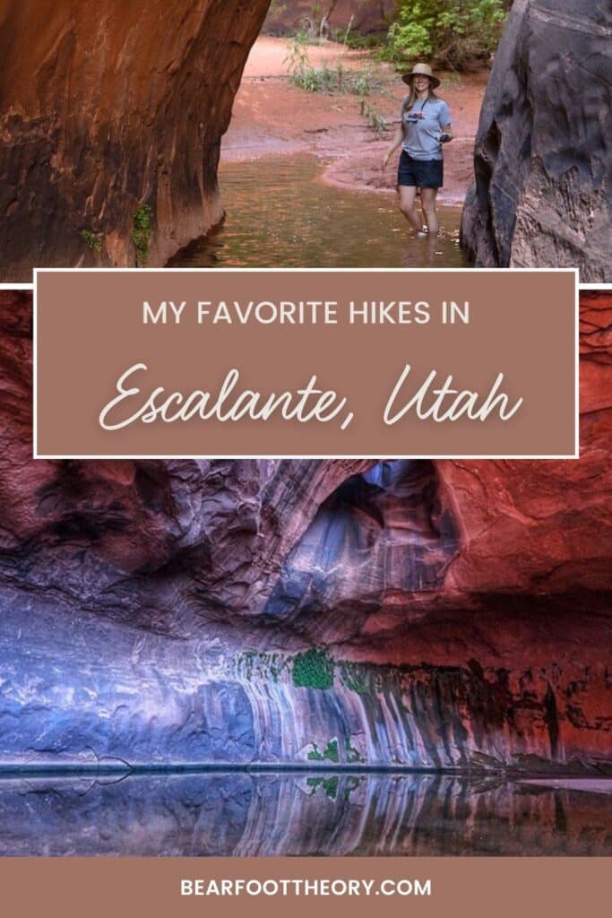 Two photos of the Golden Cathedral in Utah's Neon Canyon with the text "My Favorite hikes in Escalante Utah"