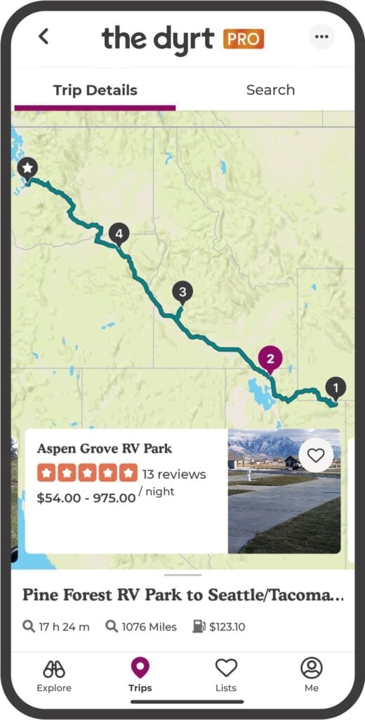 The Dyrt Pro Trip Planner / The Dyrt Pro is the #1 camping app with over 45,000 reviewed campgrounds to help you plan and book your next trip. See our full review here.
