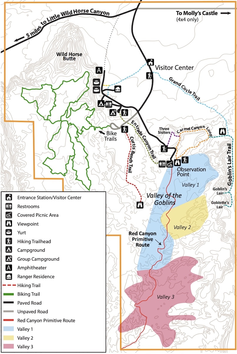 A map of Goblin Valley State Park in Utah