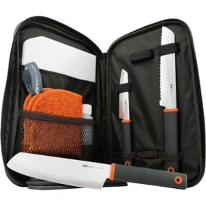 GSI Outdoors Santoku Knife Set // Here is our checklist for the best outdoor camp kitchen cooking essentials.