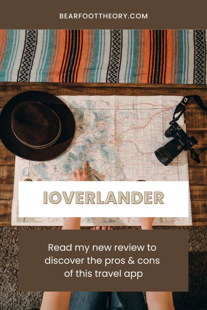 Pinterest image for an iOverlander Review article showing images of a map.