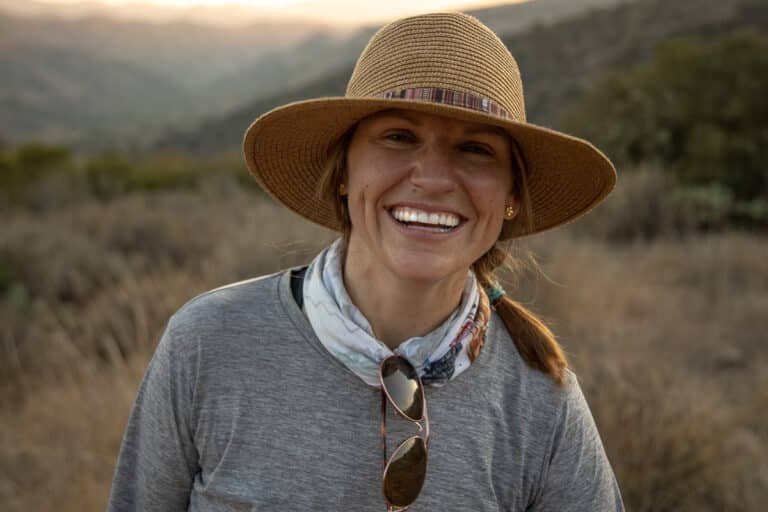 Portrait of woman at sunset on the Trans-Catalina Trail
