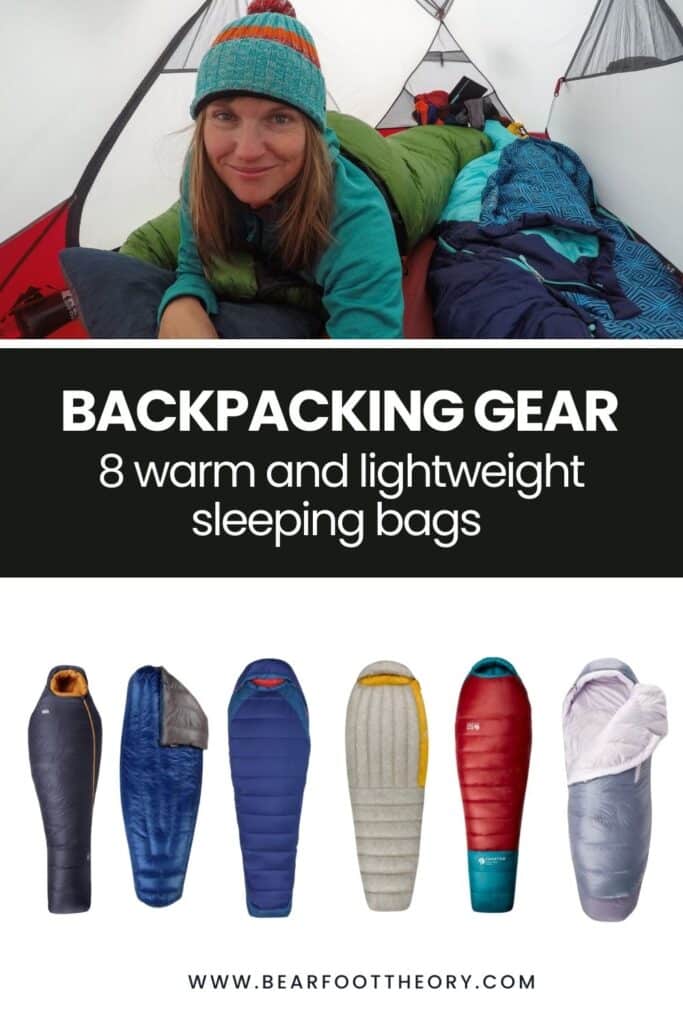 Pinterest image with text about the best 6 sleeping bags and an image of each sleeping bag