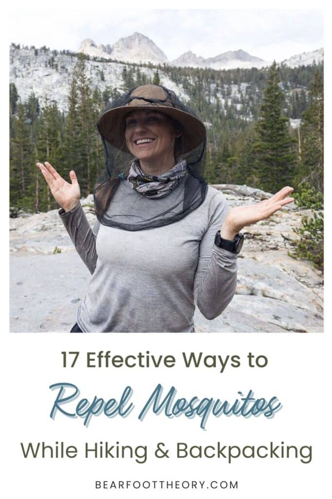 Pinterest image about tips for repelling mosquitos while hiking and backpacking