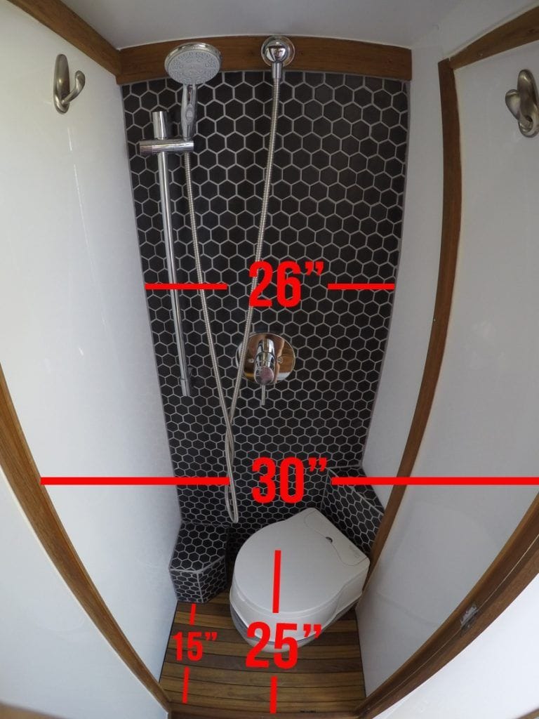 Sprinter van bathroom with dimension measurements