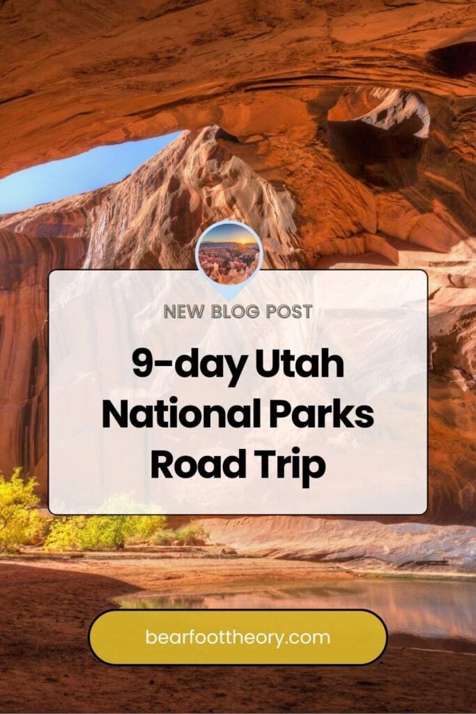 Pinnable image of red rock arch formation in Canyonlands National Park. Text reads "9-day Utah National Parks Road Trip"