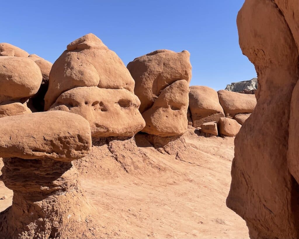 A close up shot of a goblin in Goblin Valley State Park in Utah