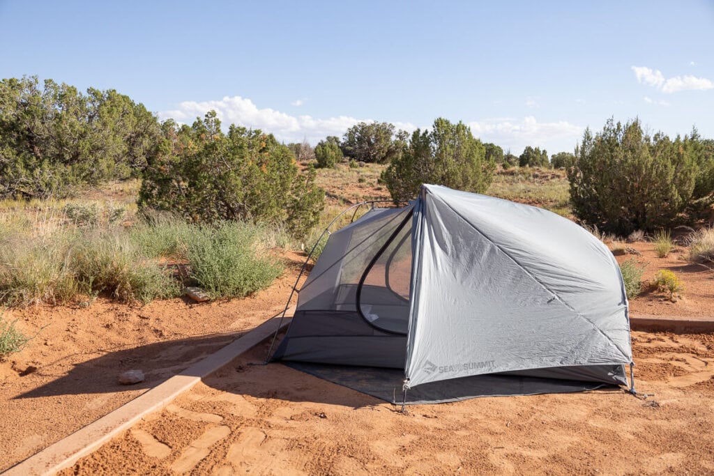 The Sea to Summit Telos backpacking tent set up in Utah