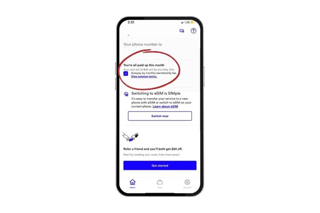 Iphone showing hte screen of the Visible wireless app
